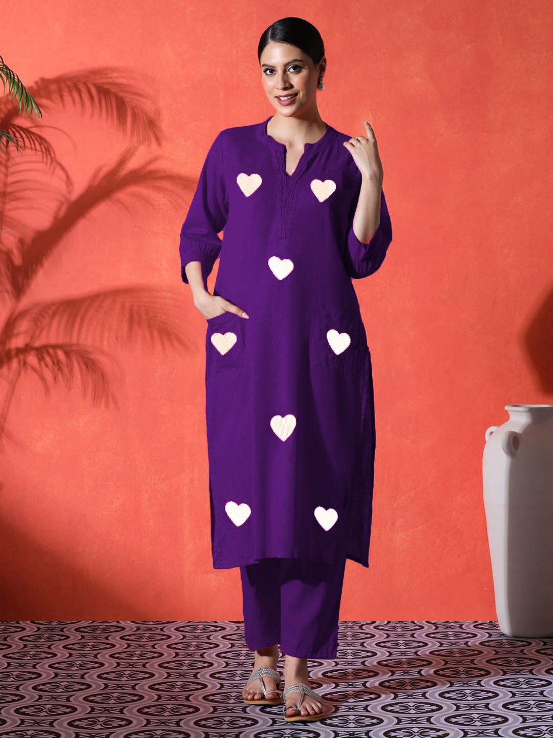 Red Heart Cotton Kurta and Pant Set
