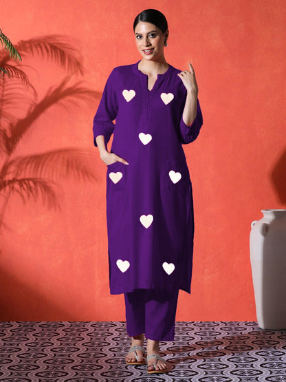 Red Heart Cotton Kurta and Pant Set