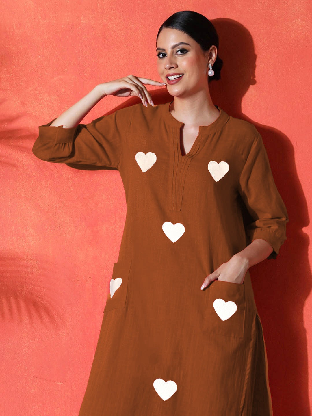 Red Heart Cotton Kurta and Pant Set