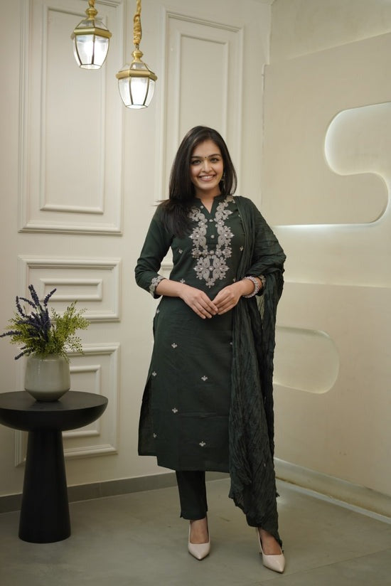 Women Ethnic Motifs Embroidered Regular Kurta with Trousers & Dupatta