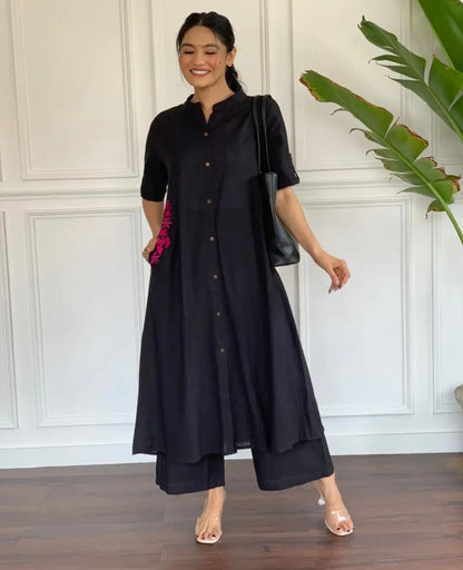 Premium South Cotton A-Line Kurta Set with Hand Embroidery