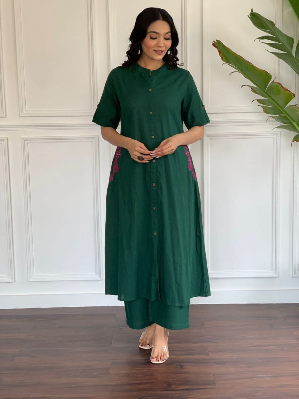 Premium South Cotton A-Line Kurta Set with Hand Embroidery