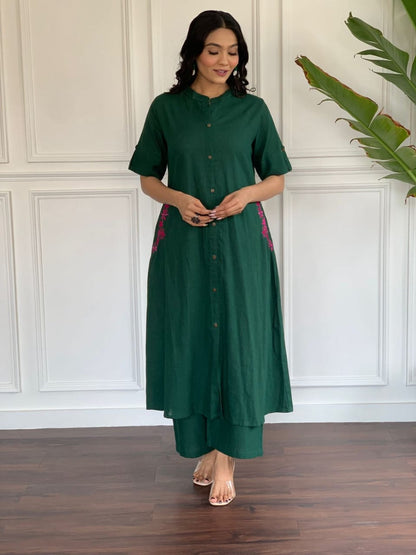 Premium South Cotton A-Line Kurta Set with Hand Embroidery