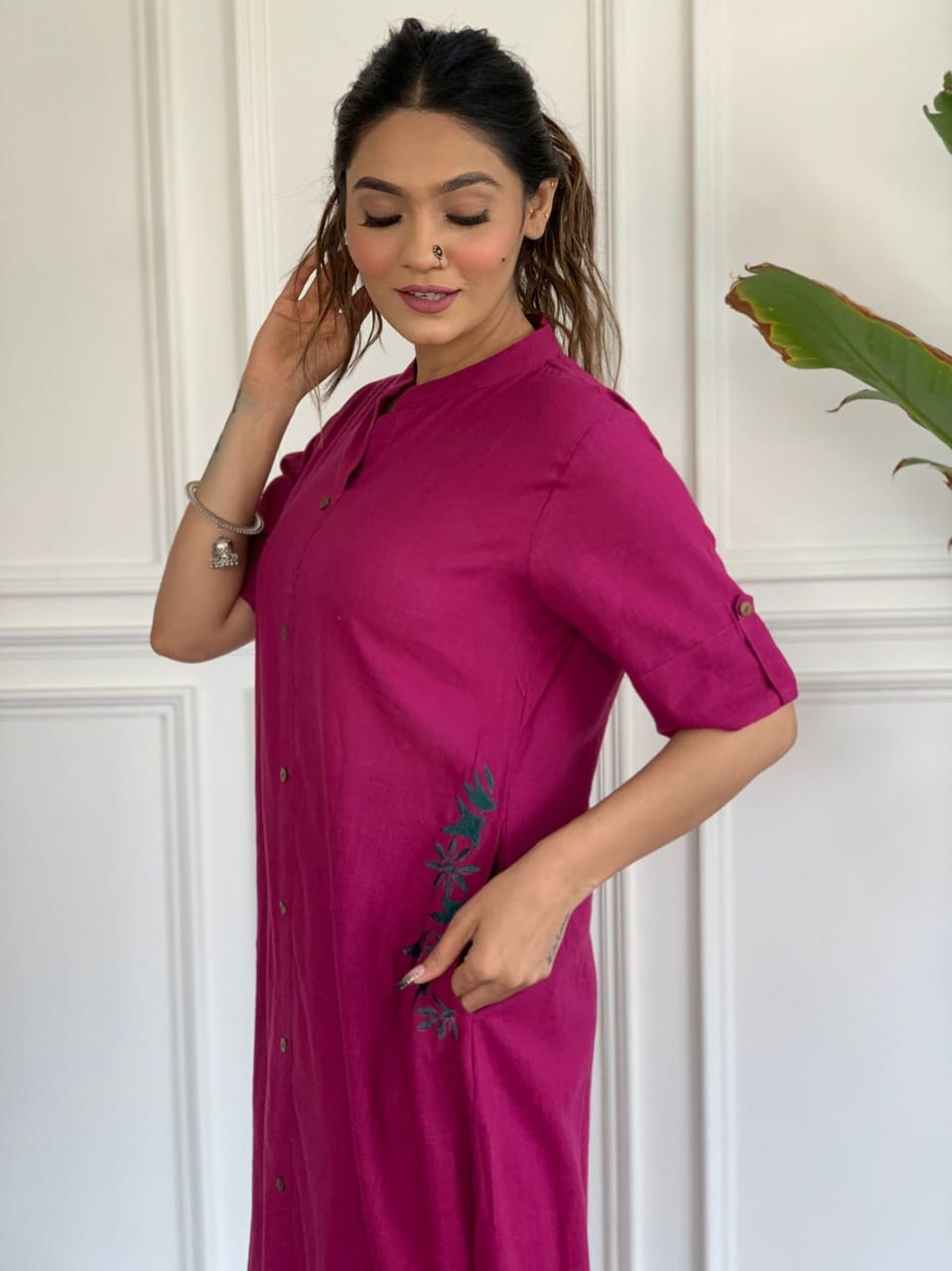 Premium South Cotton A-Line Kurta Set with Hand Embroidery