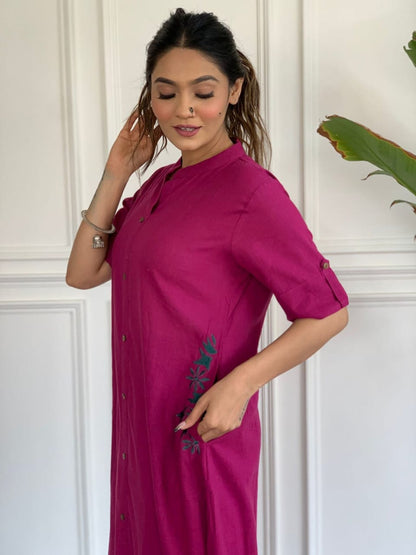 Premium South Cotton A-Line Kurta Set with Hand Embroidery