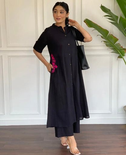 Premium South Cotton A-Line Kurta Set with Hand Embroidery