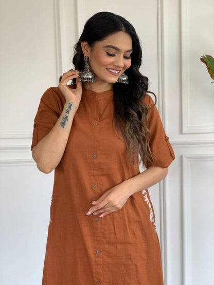 Premium South Cotton A-Line Kurta Set with Hand Embroidery