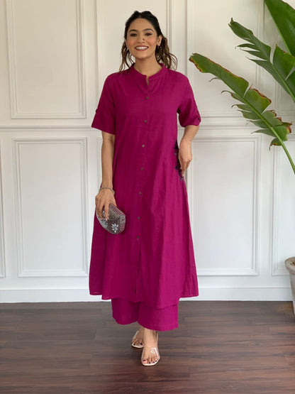 Premium South Cotton A-Line Kurta Set with Hand Embroidery