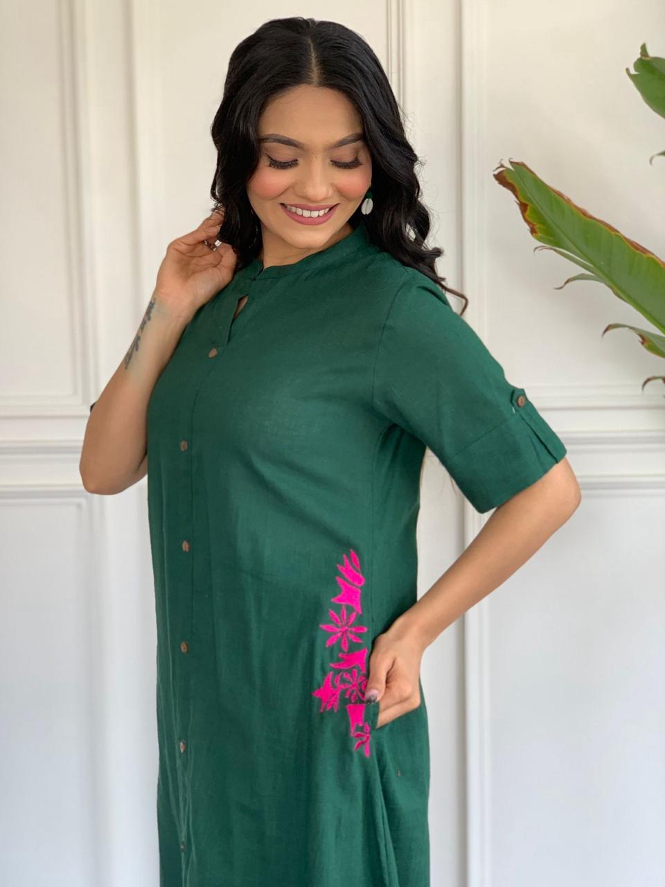 Premium South Cotton A-Line Kurta Set with Hand Embroidery