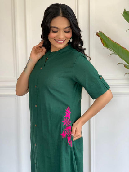 Premium South Cotton A-Line Kurta Set with Hand Embroidery
