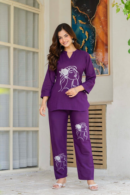 Designer Embroidered Cotton Co-Ord Set