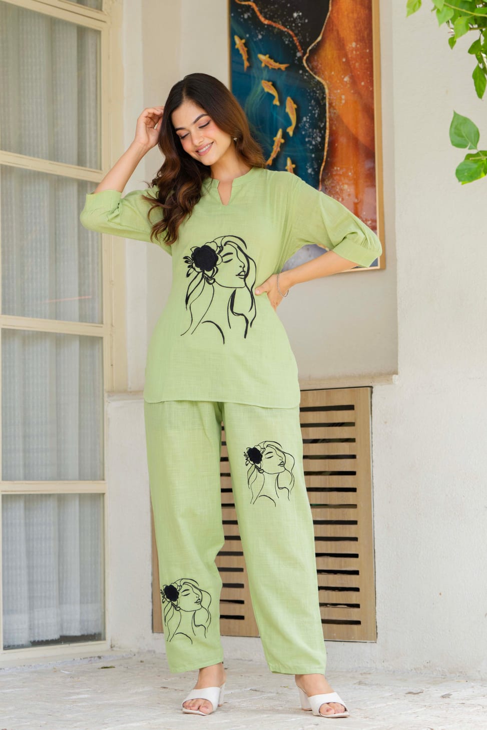 Designer Embroidered Cotton Co-Ord Set