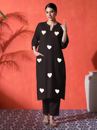 Red Heart Cotton Kurta and Pant Set