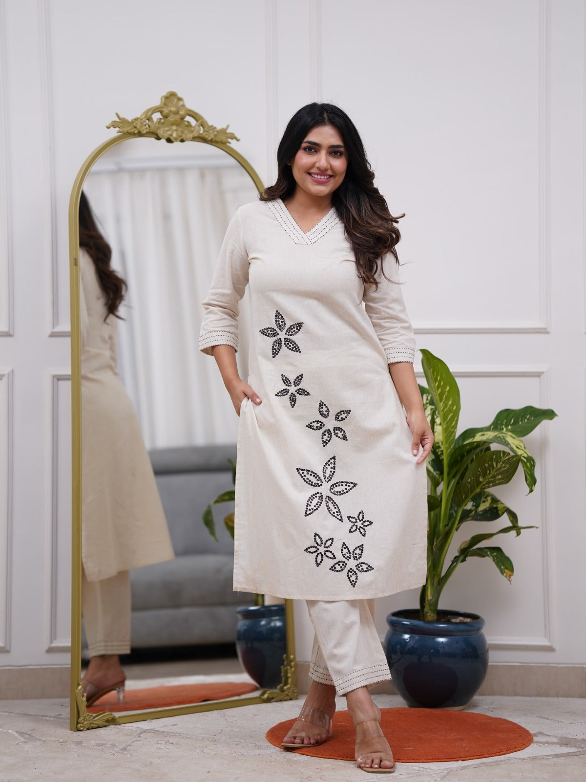 Straight style cotton kurta and bottom