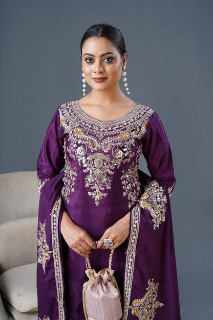 Purple Embroidered Suit