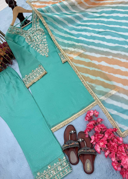 Mint Green Salwar Kameez With Gold Embroidery