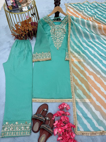 Mint Green Salwar Kameez With Gold Embroidery
