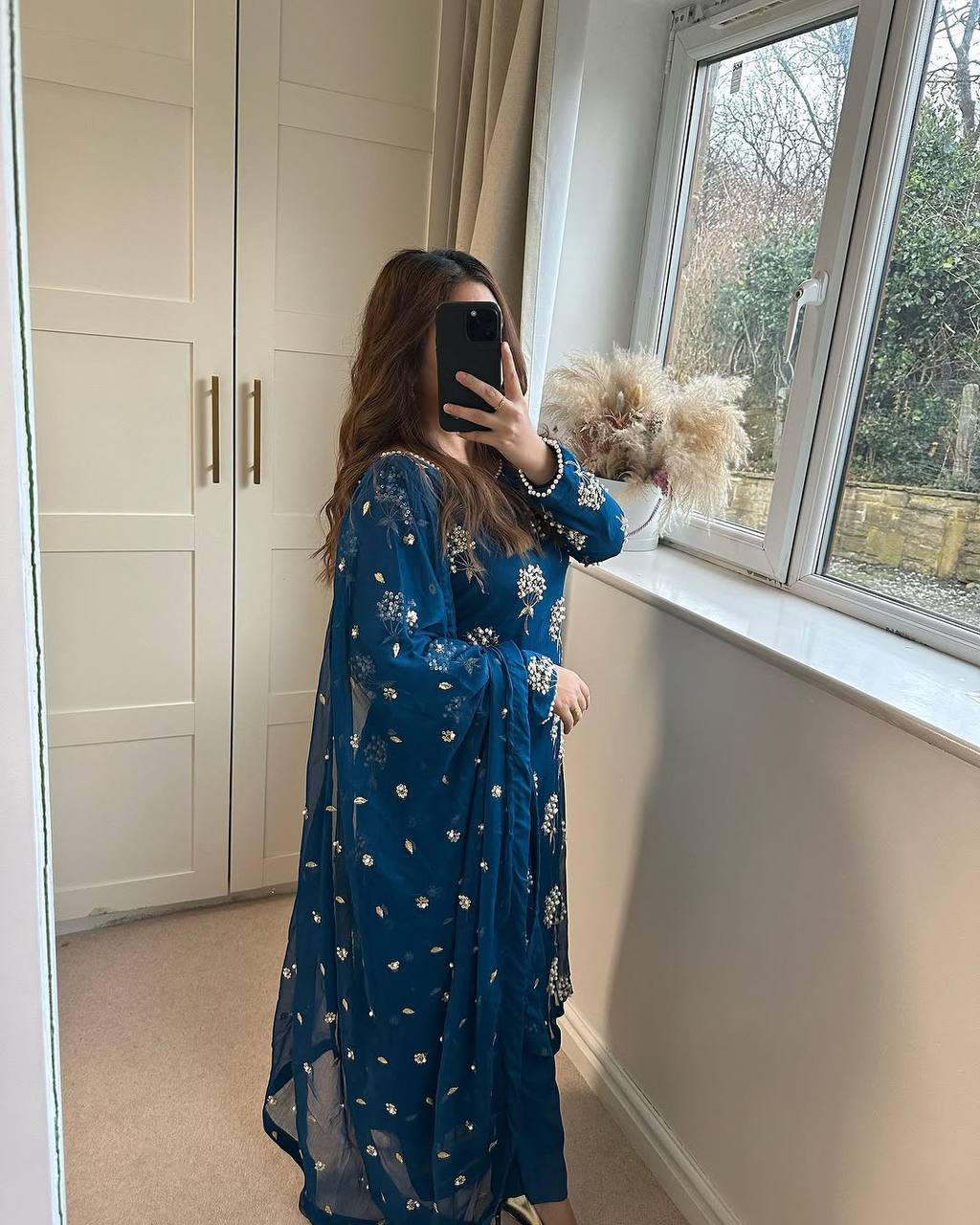 Elegant Designer Long Top, Pant, and Dupatta Set with Heavy Embroidery