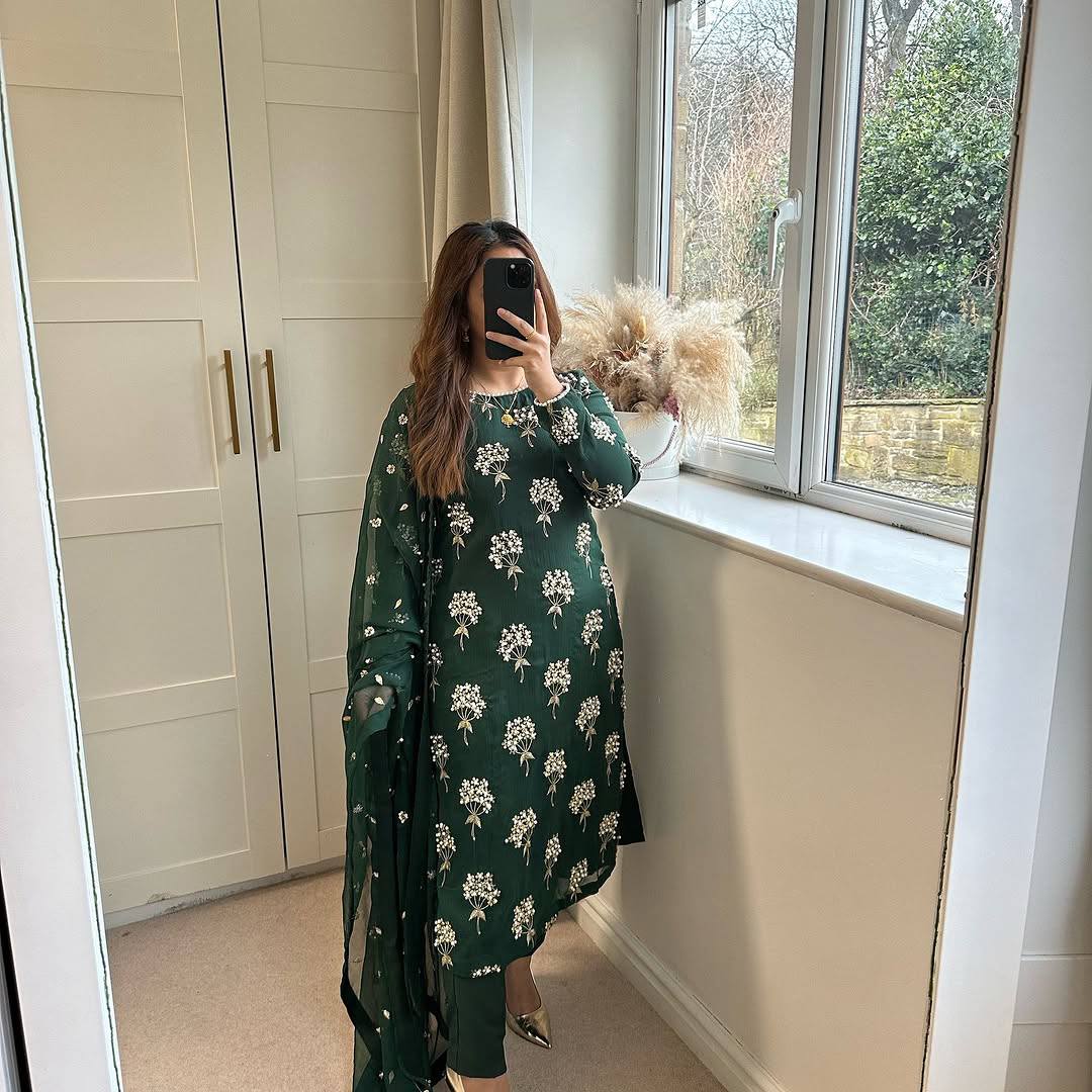 Elegant Designer Long Top, Pant, and Dupatta Set with Heavy Embroidery