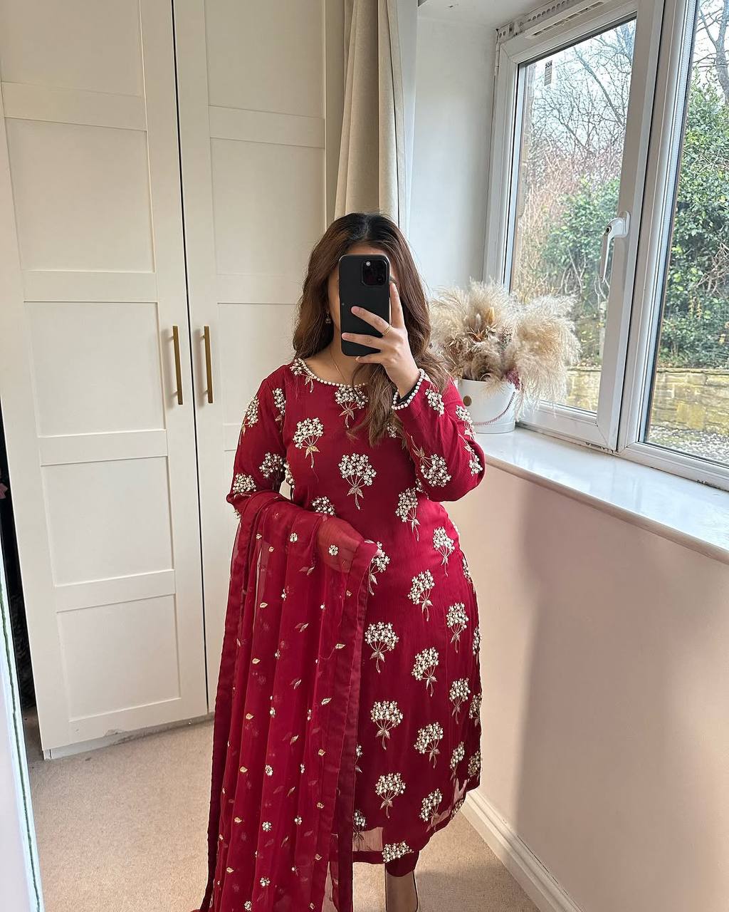 Elegant Designer Long Top, Pant, and Dupatta Set with Heavy Embroidery