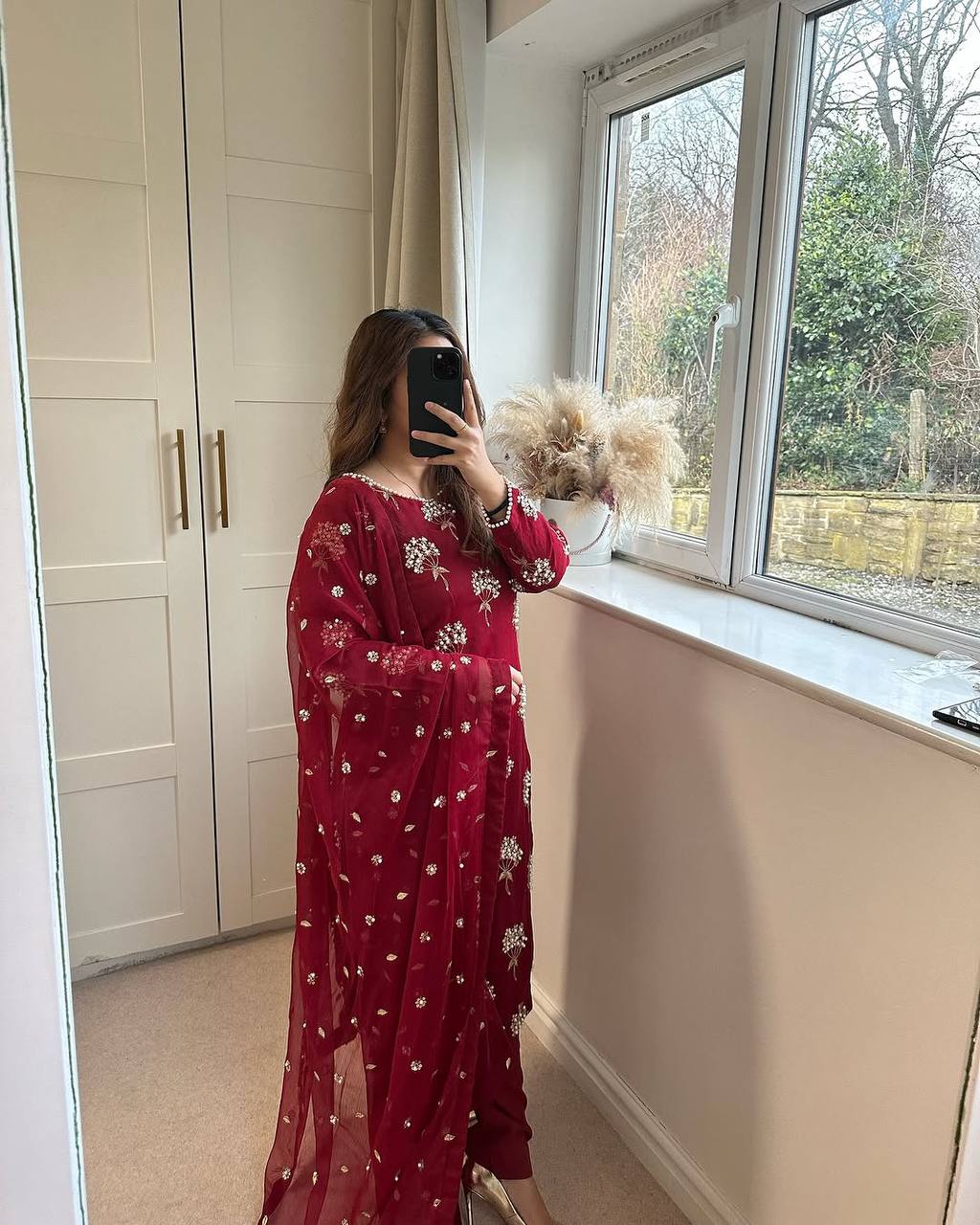 Elegant Designer Long Top, Pant, and Dupatta Set with Heavy Embroidery