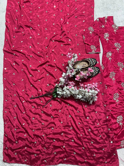 Elegant Designer Long Top, Pant, and Dupatta Set with Heavy Embroidery