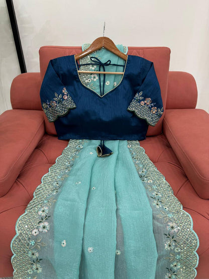 Teal Suit With Floral Embellishments