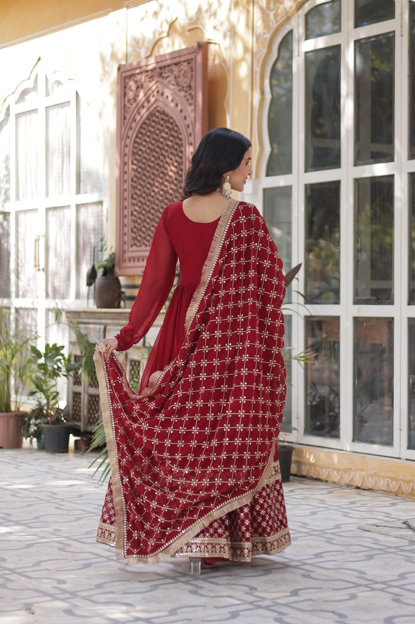 Red Festive Embroidered Suit