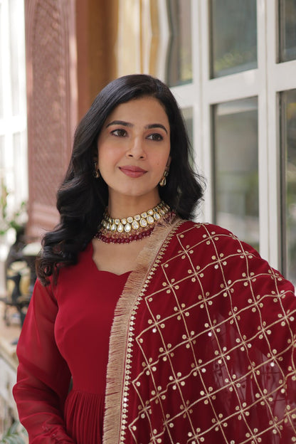 Red Festive Embroidered Suit