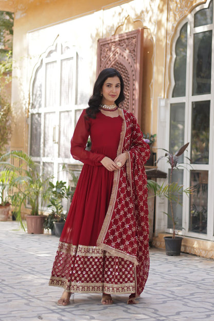 Red Festive Embroidered Suit