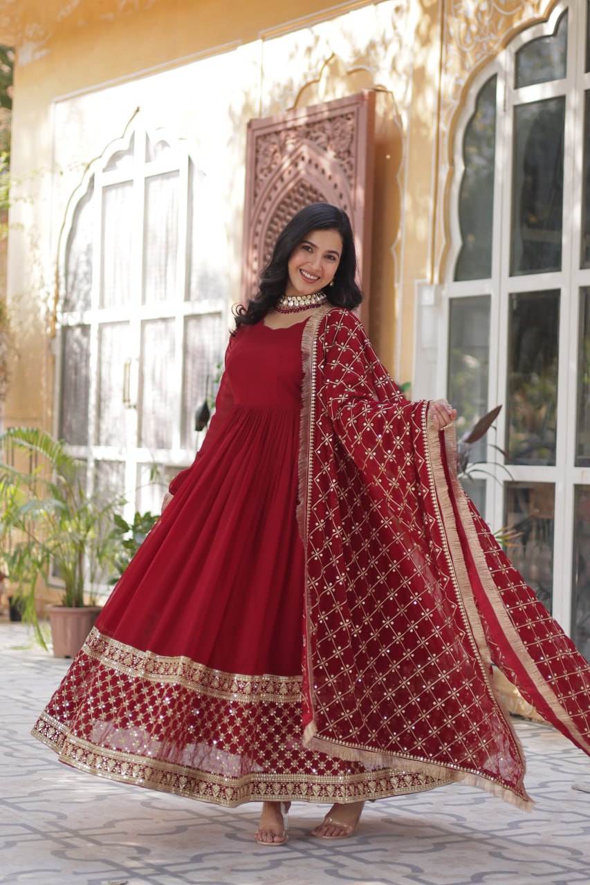 Red Festive Embroidered Suit