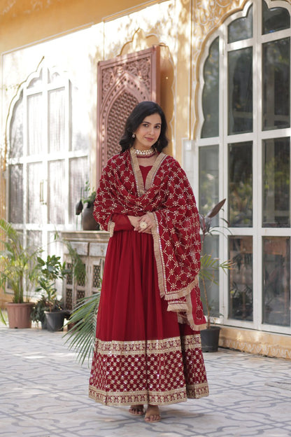 Red Festive Embroidered Suit