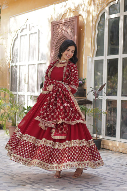 Red Festive Embroidered Suit