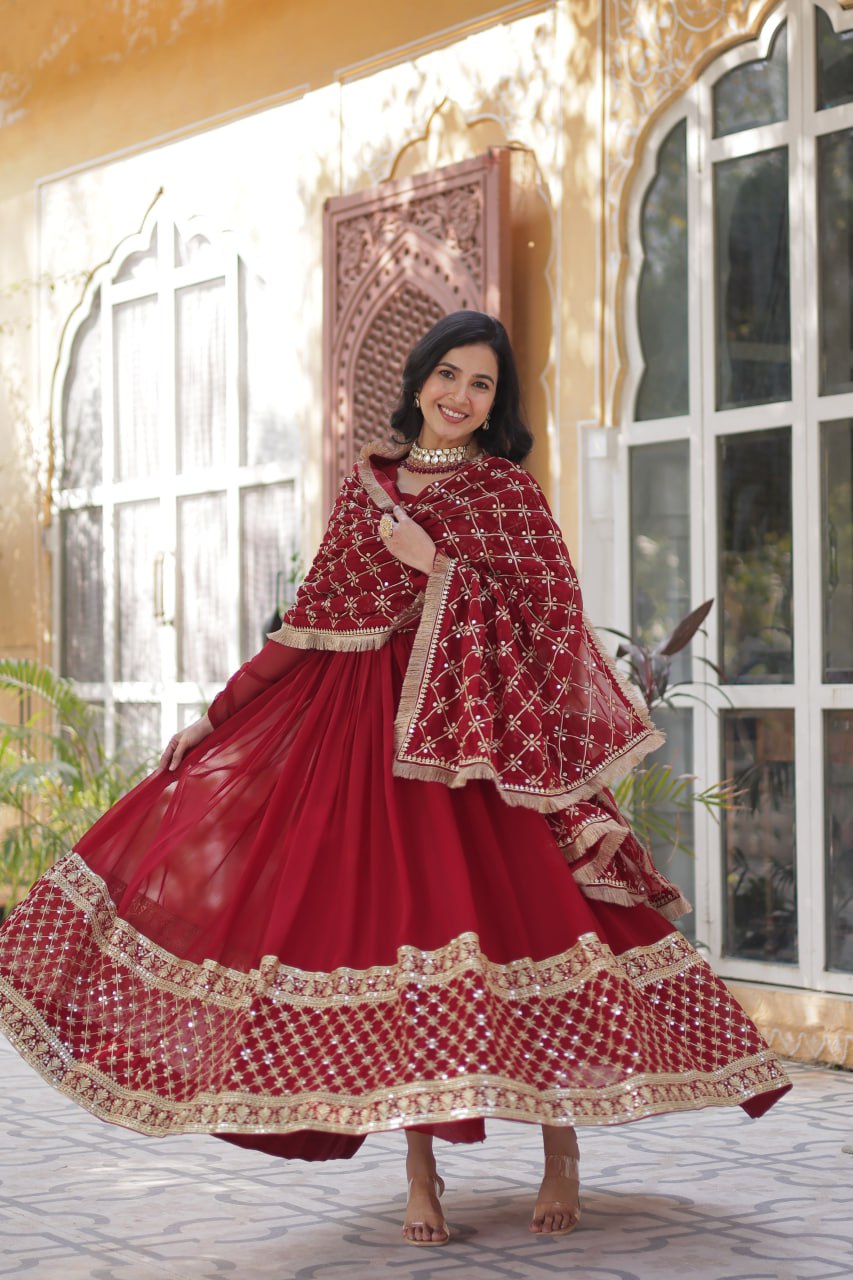 Red Festive Embroidered Suit