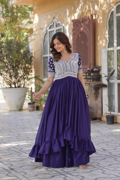 Navy Tiered Ruffle Maxi Dress