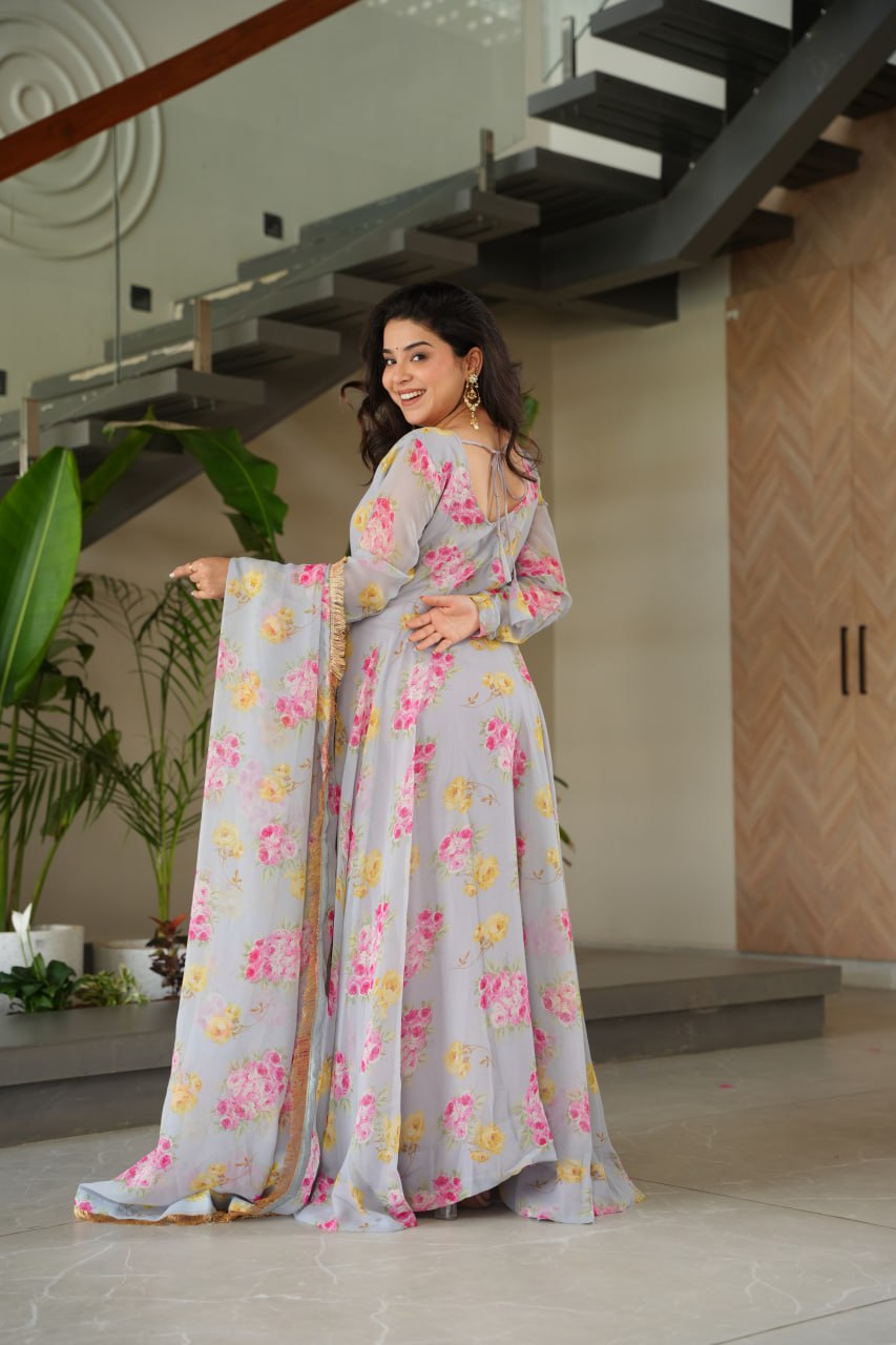 Light Blue Floral Maxi Dress