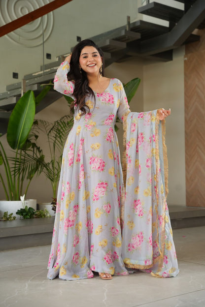 Light Blue Floral Maxi Dress