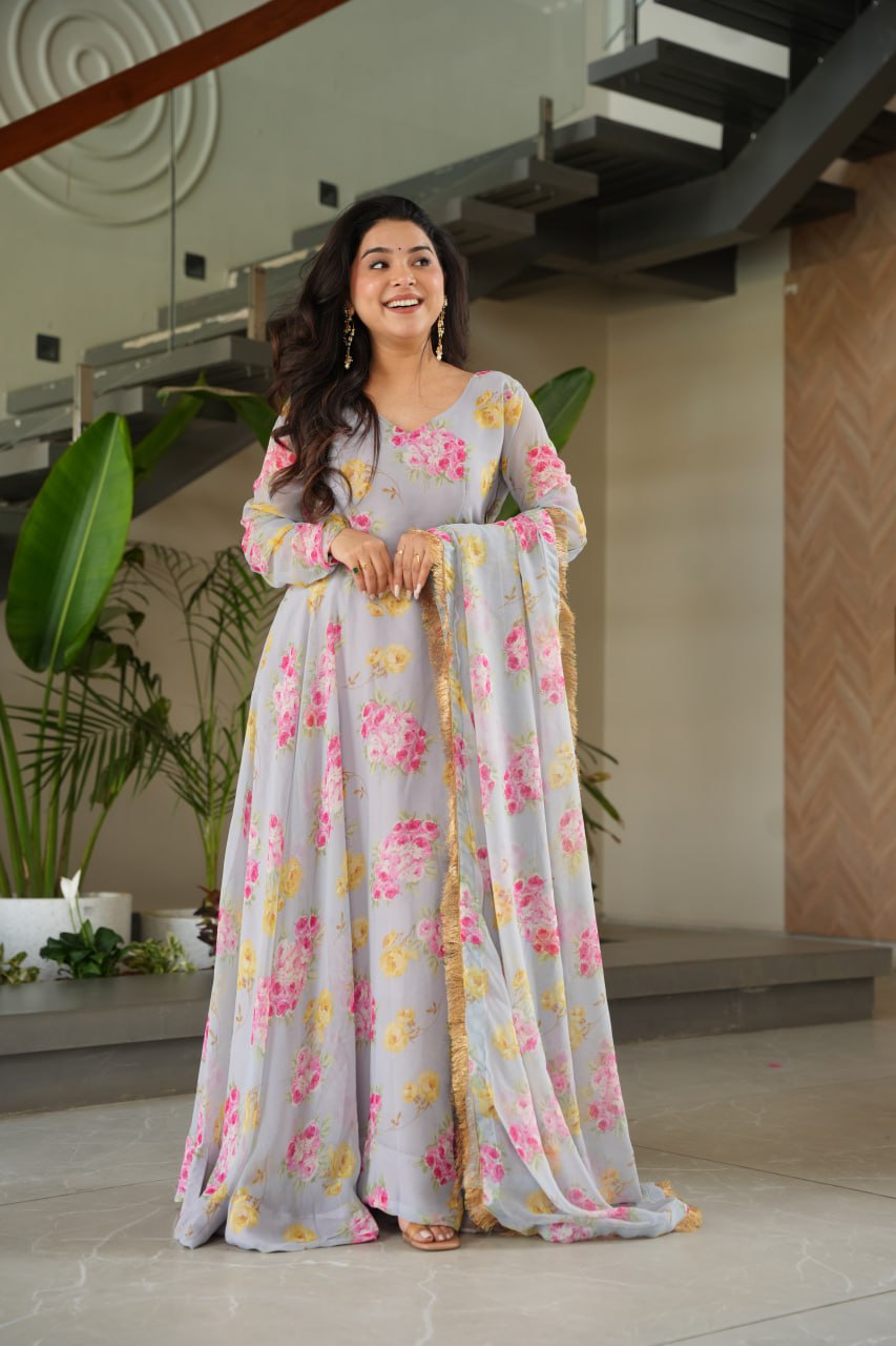 Light Blue Floral Maxi Dress