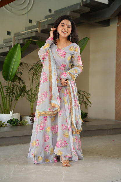 Light Blue Floral Maxi Dress