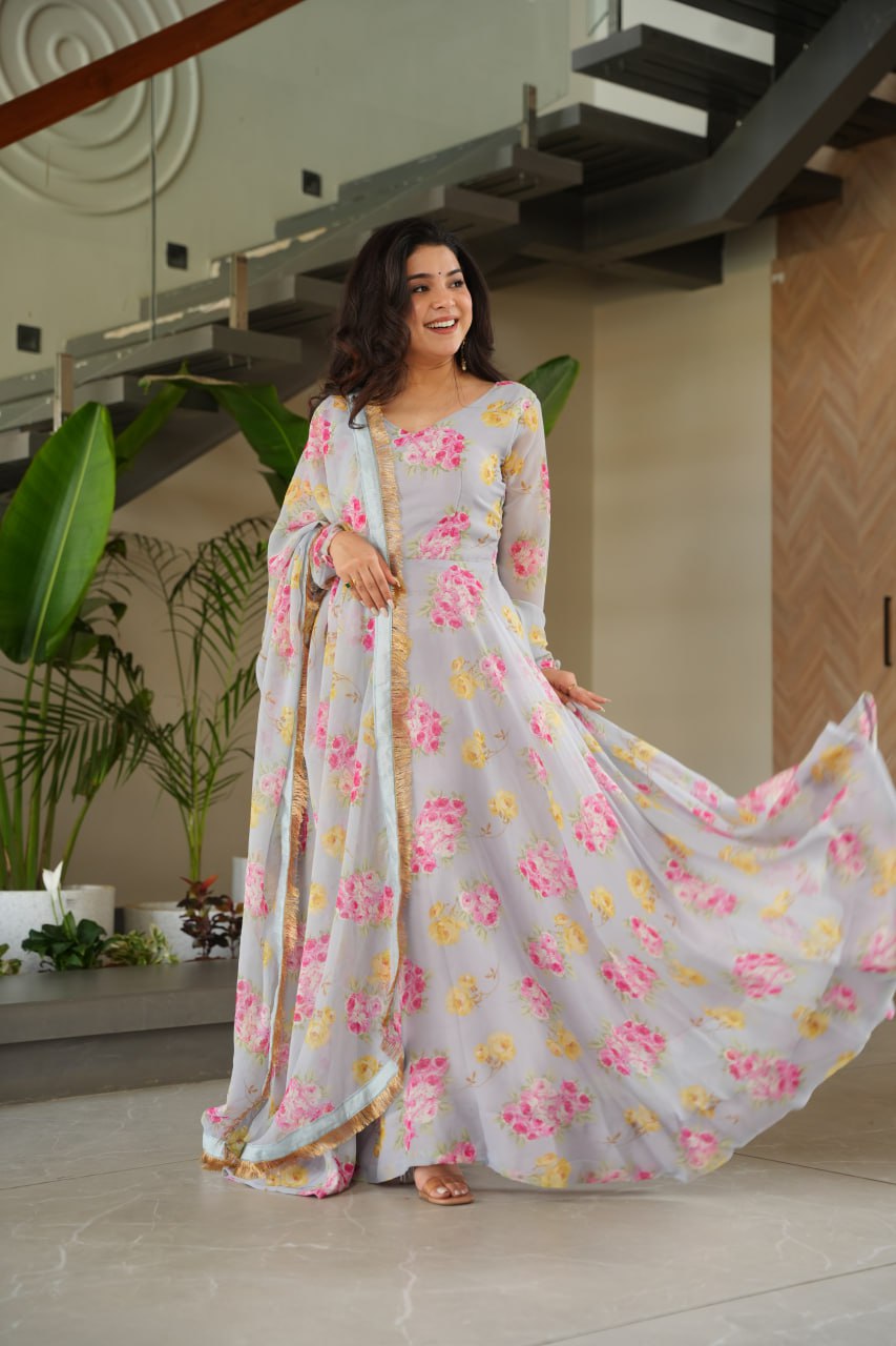 Light Blue Floral Maxi Dress