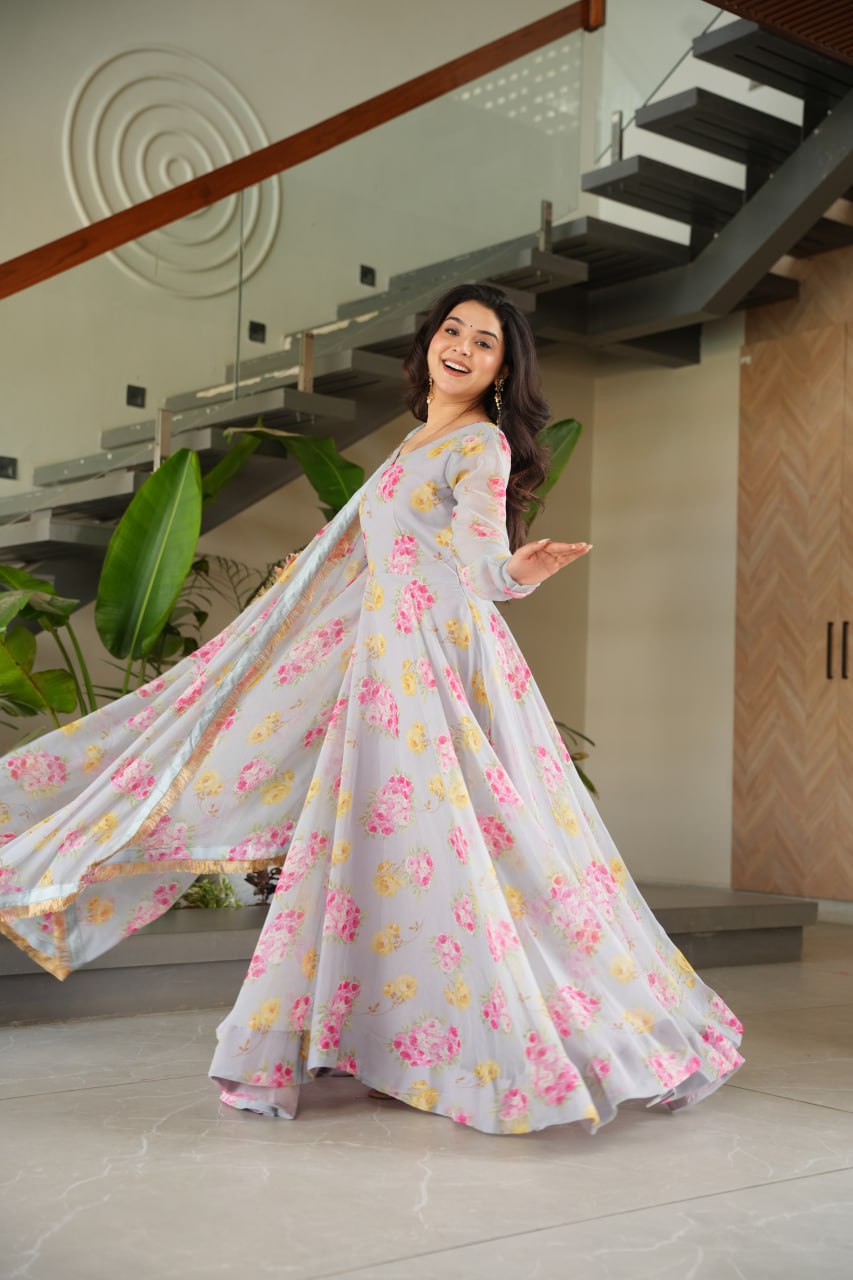 Light Blue Floral Maxi Dress