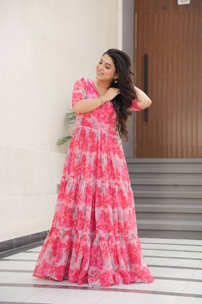 Pink Ruffle Floral Maxi