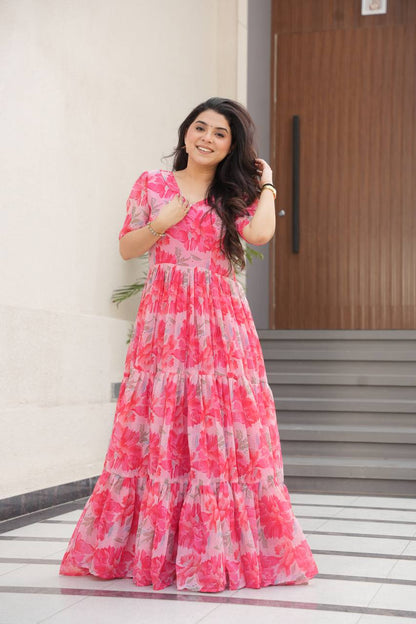 Pink Ruffle Floral Maxi