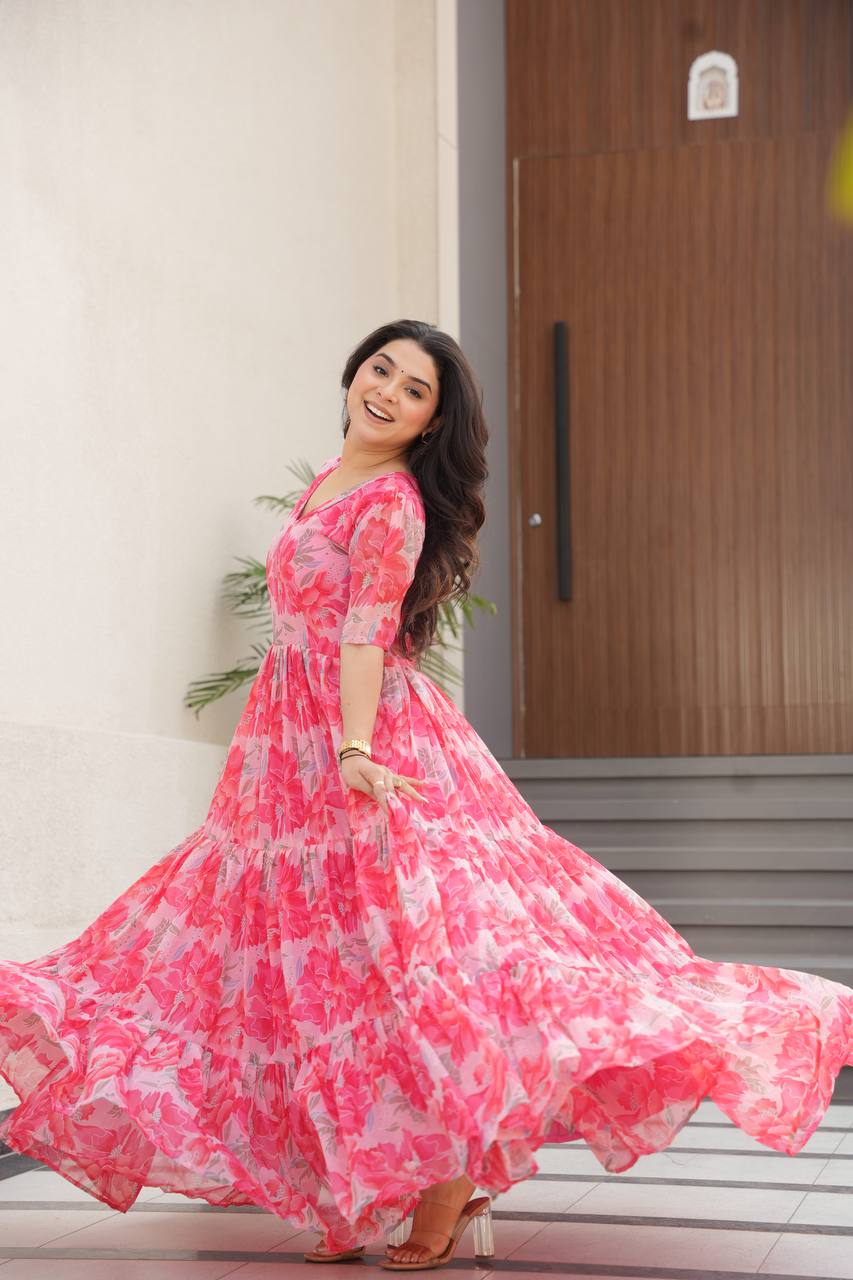Pink Ruffle Floral Maxi