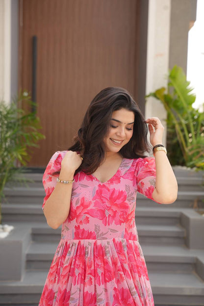 Pink Ruffle Floral Maxi