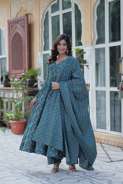 Teal Blossom Kurta Set