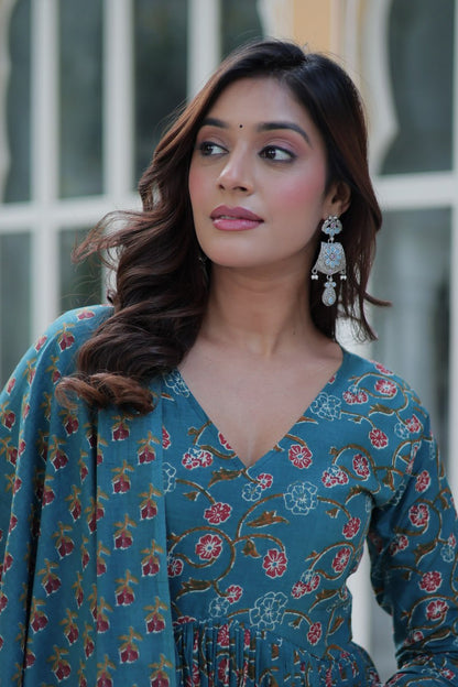 Teal Blossom Kurta Set