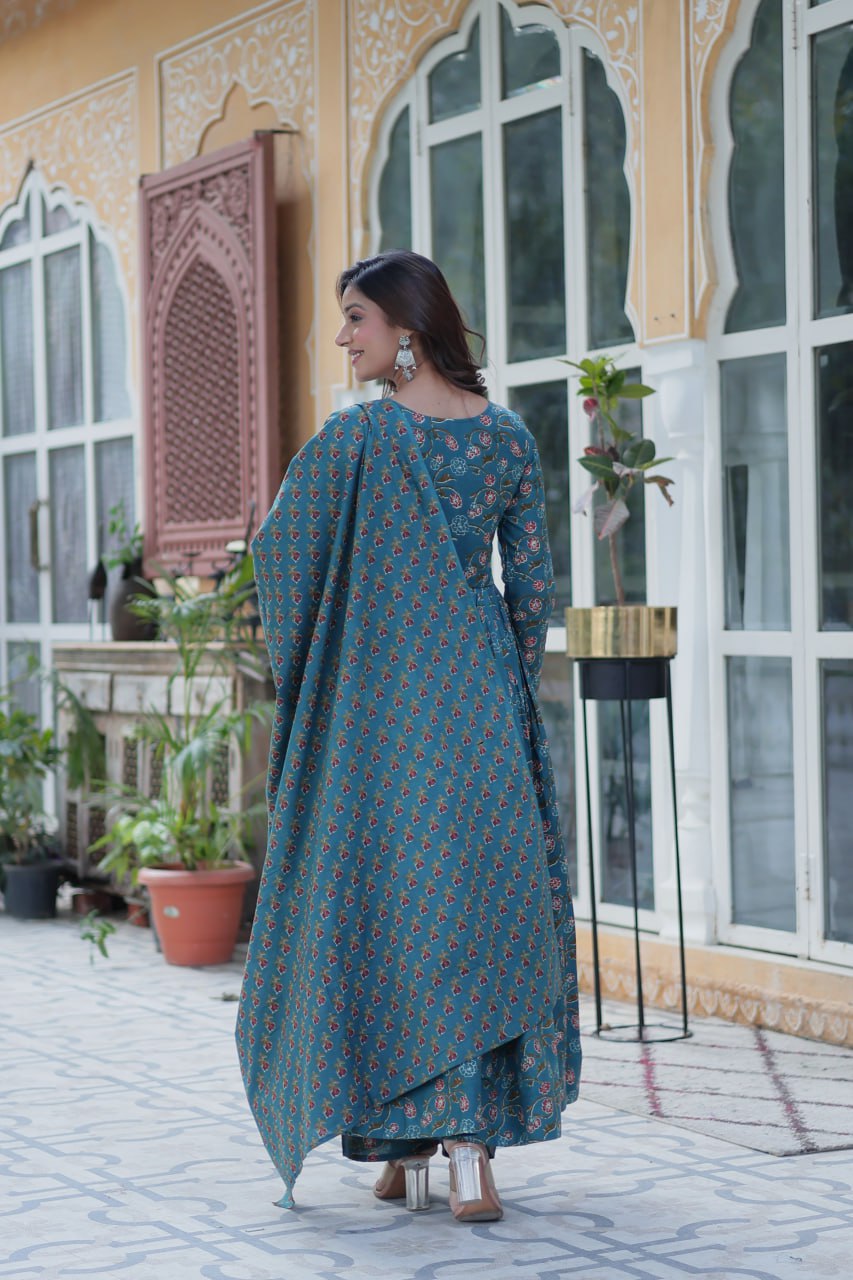 Teal Blossom Kurta Set