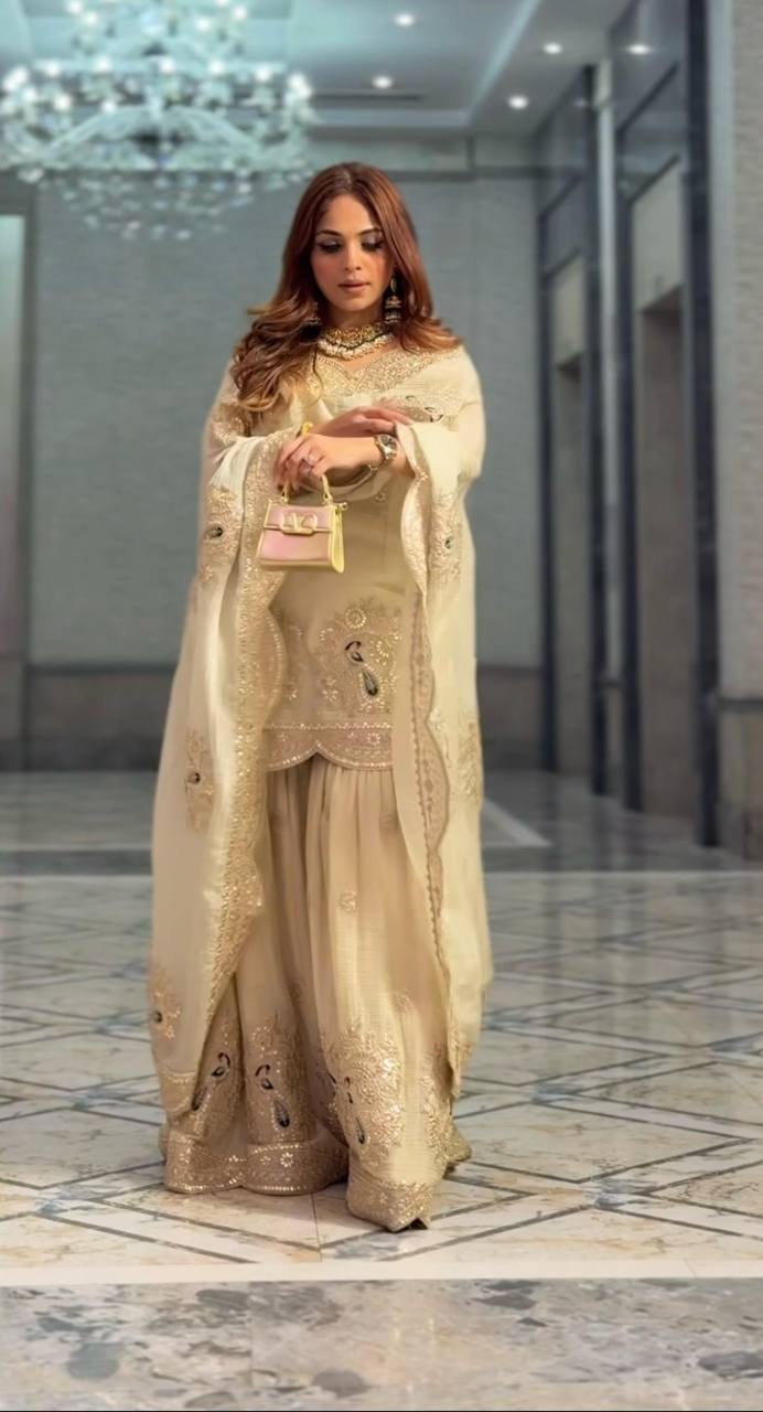 Embroidered Cream Ensemble