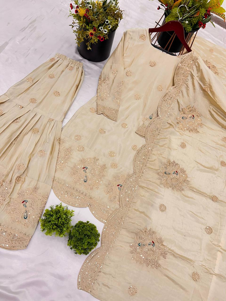 Embroidered Cream Ensemble